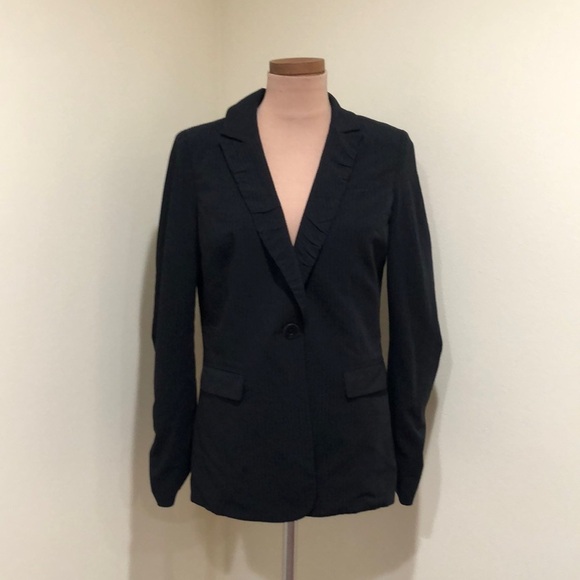 CAbi Blazer Size 6 Black Tan Striped Ruched Jacket - Picture 2 of 11